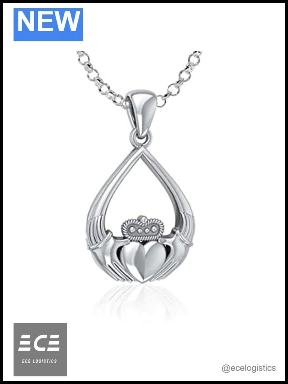 925 Sterling Silver Claddagh Necklace Irish Pendant 18
